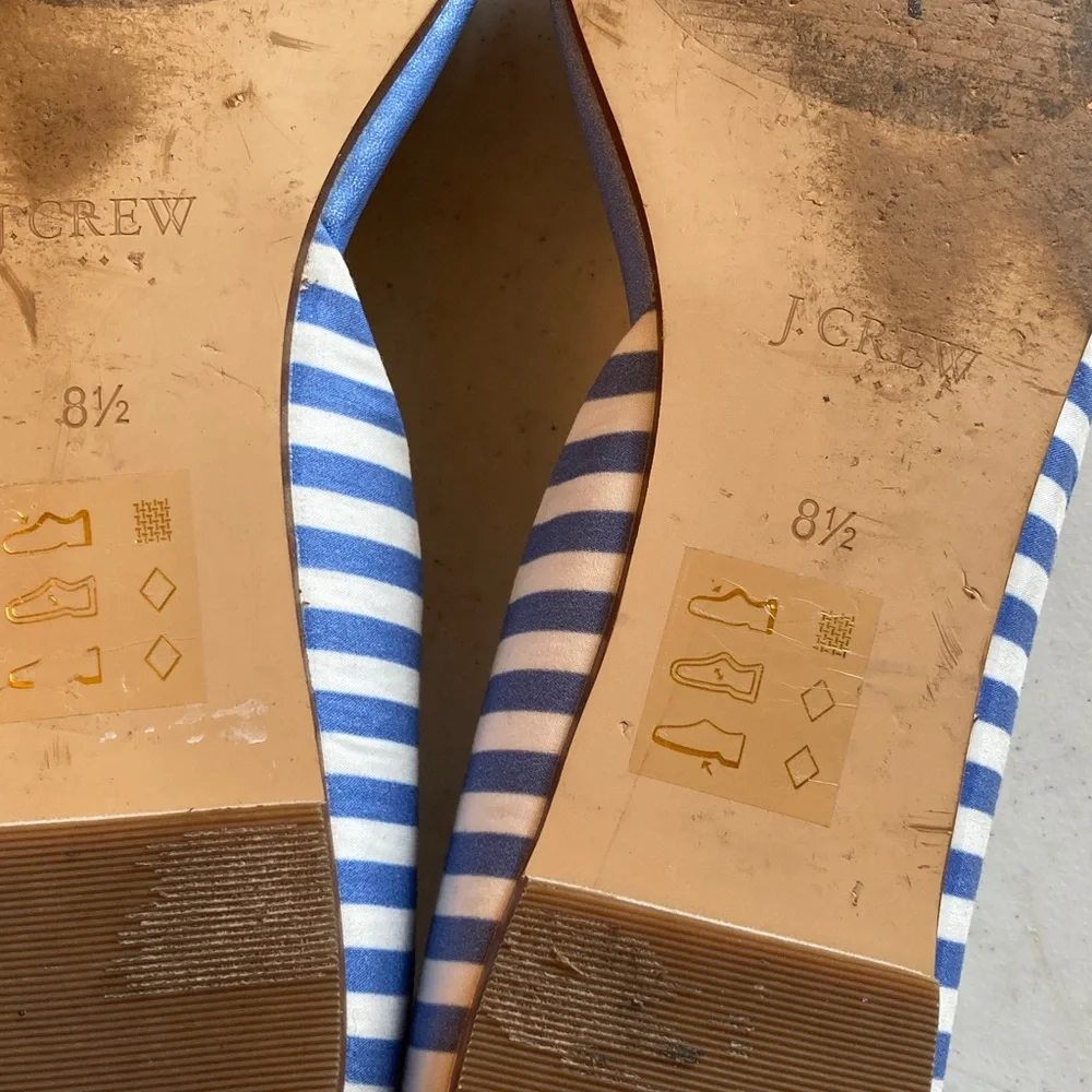 J. Crew Blue and White Striped Pointed D'Orsay Flats